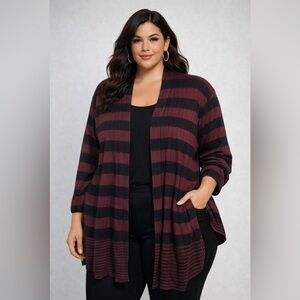 Lane Bryant Striped Long Cardigan Sweater Burgundy Black Size 22 24 NWT